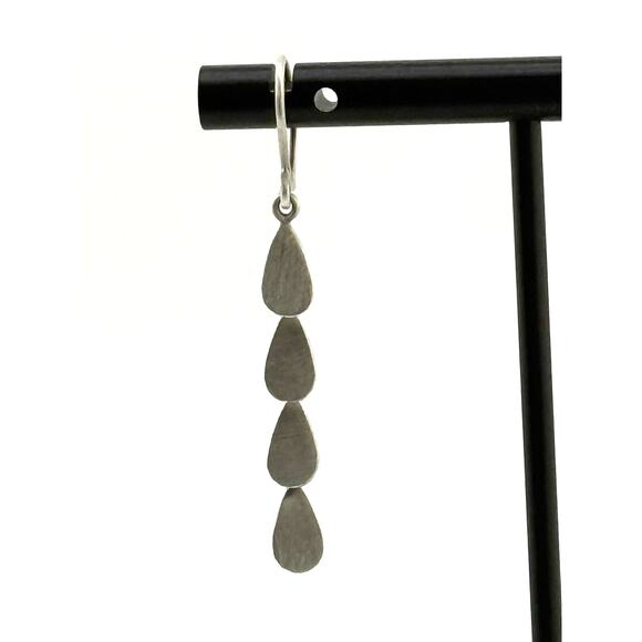 Jane Diaz Sterling Silver Tear Drop Cascade Earrings - Hand Cut Design - Picture 2 of 3